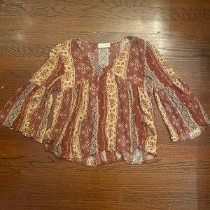 Altar’d State | Long Sleeve Geo Print Flowy Babydoll Top | Size S